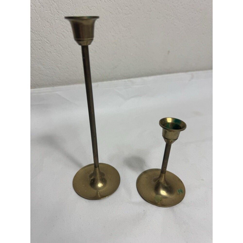 Vintage Lot 2 Brass Candle Holders Graduated Tapered Candlesticks pair 9” & 4”
